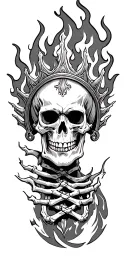 skeleton king on fire tattoo design idea
