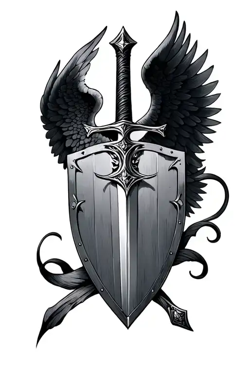 Sword, Shield and wings tattoo design idea