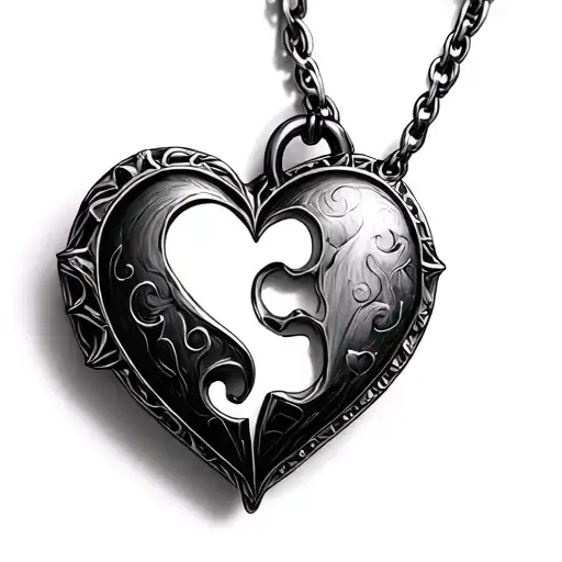 end puzzle piece with half of a heart shaped locket, 3D, look like its sunk in the skin tattoo design idea