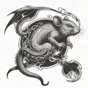 fire rat Pisces zodiac sign tattoo design idea