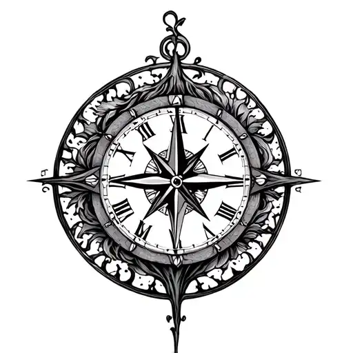 tree of life clock compass tattoo design idea