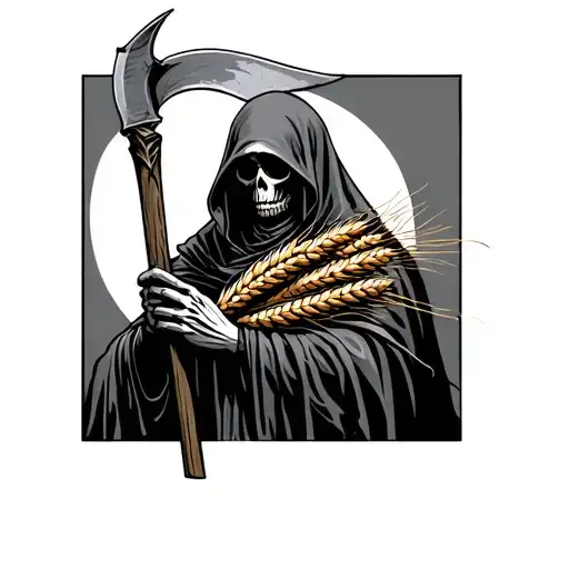 grim reaper holding scyth made of wheat tattoo design idea