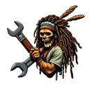 "Indigenous Plumbing " gangsta dread locks Native American holding wrench tattoo design idea