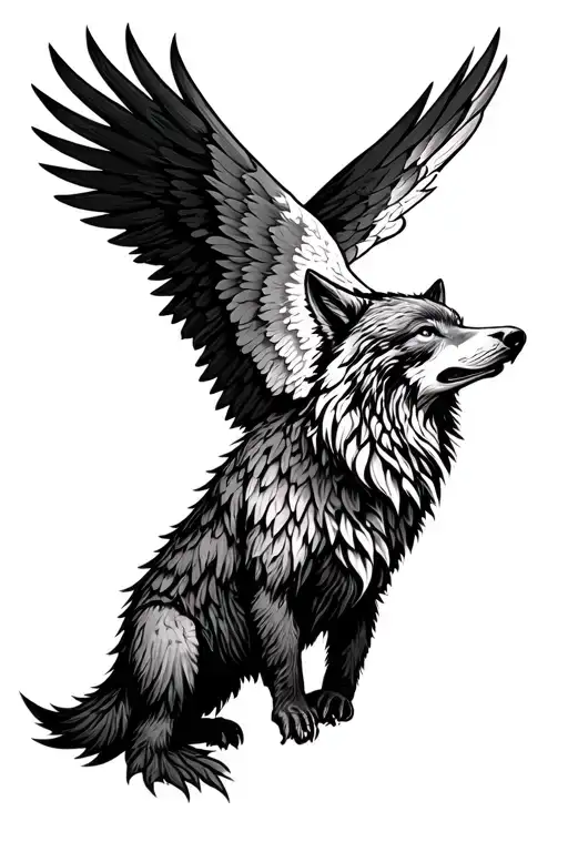 wolf bear eagle wing tattoo design idea