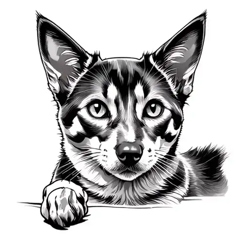 Swiss German Shepherd, British Shorthair Cat and British Shorthair Kater. All three of Fineline in a paw tattoo design idea