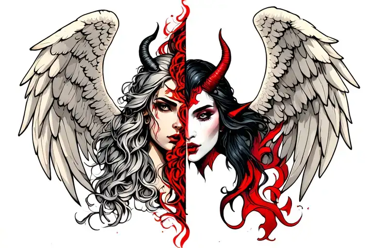 half angel half devil tattoo design idea