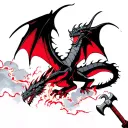 Dragon flying in clouds breathing red and black lightning that travels down arm and strikes a hammer wielded by dwarf tattoo design idea