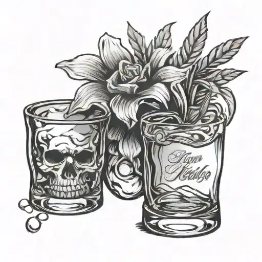 whiskey glass with western background representing the client's love tattoo design idea