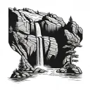 A serene waterfall cascading down a rocky cliff in the Colorado mountains tattoo design idea