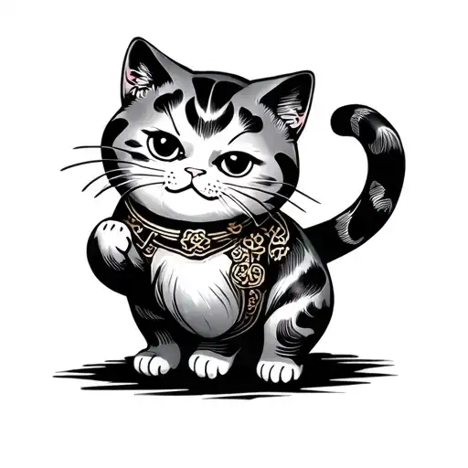 Japanese lucky cat playing tattoo design idea