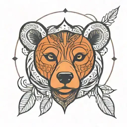tribal girl bear head tattoo design idea