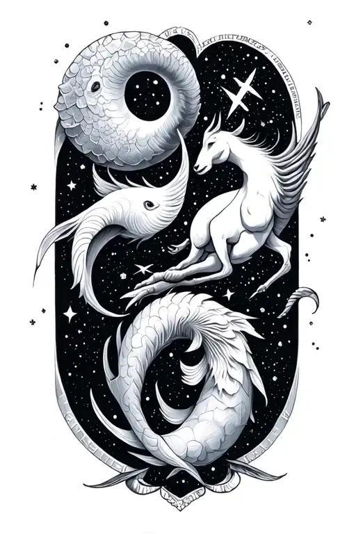 Sagittarius and aries and Aquarius and Pisces constellation tattoo design idea