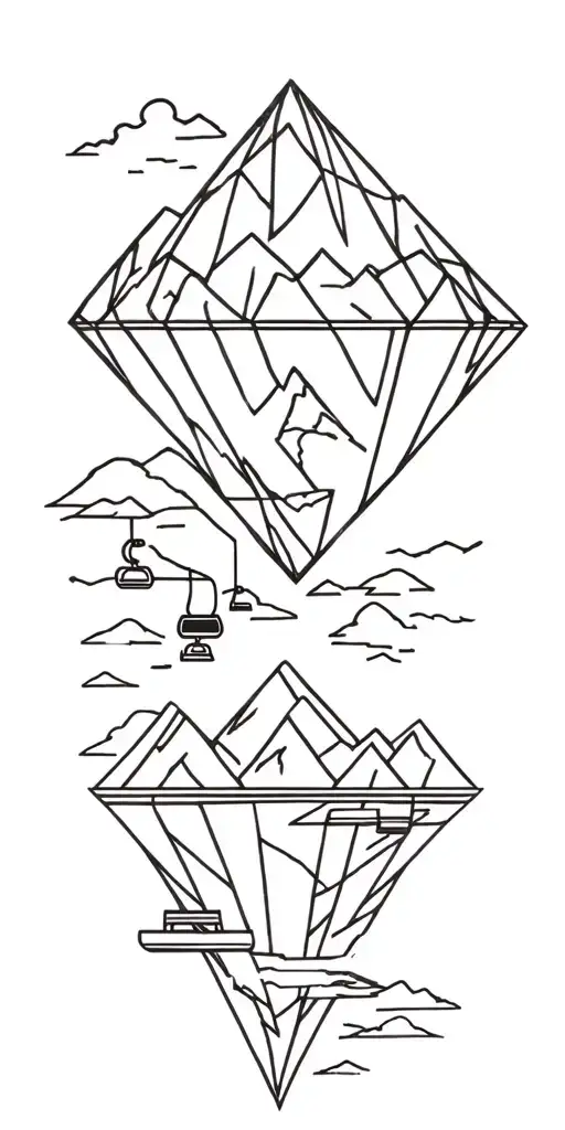 diamond with mountains and ski lift tattoo design idea
