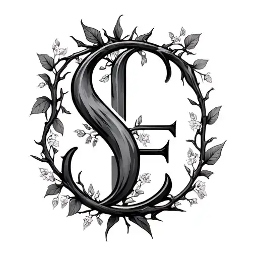 S, C, and E integrated with vines thorns and flowers.  the letters should barely be seen.  tattoo design idea