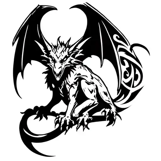 Gothic Gargoyle perched and stoic tattoo design idea