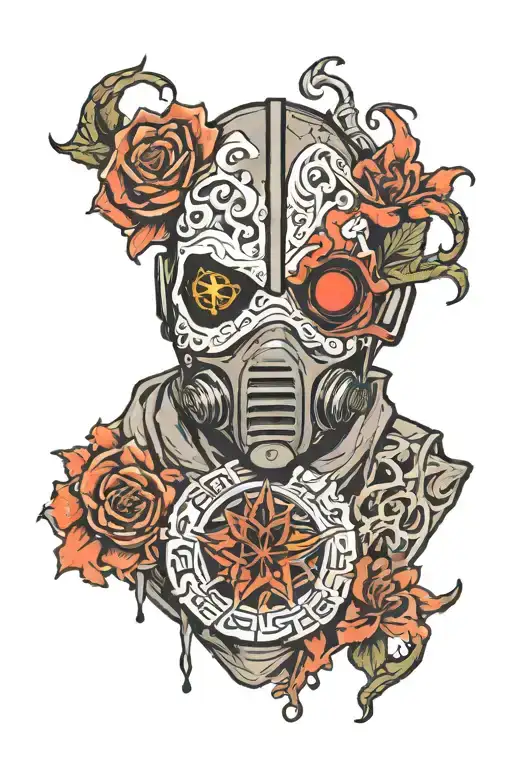 old biohazard suit mask split in half tattoo design idea