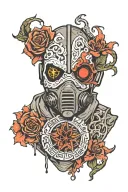 old biohazard suit mask split in half tattoo design idea