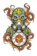 old biohazard suit mask split in half tattoo design idea