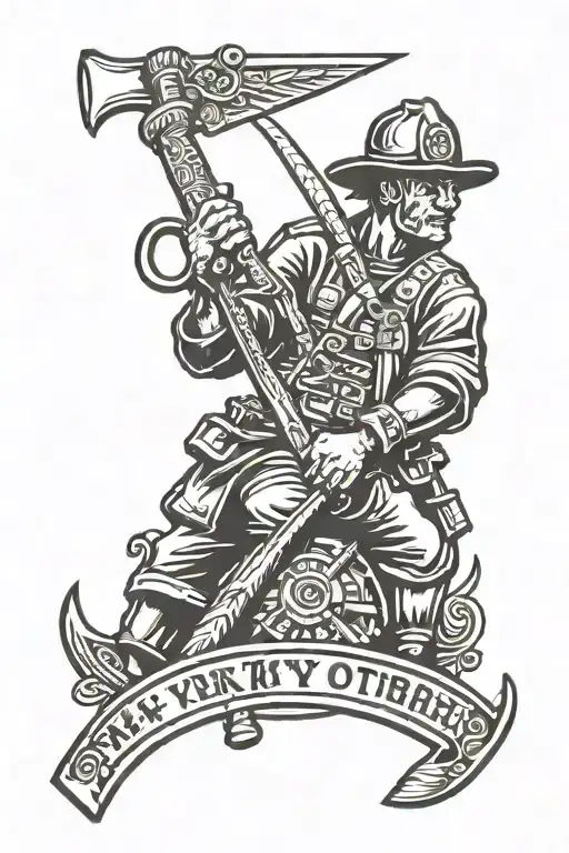 New York firefighter tool and pike pole crossed tattoo design idea