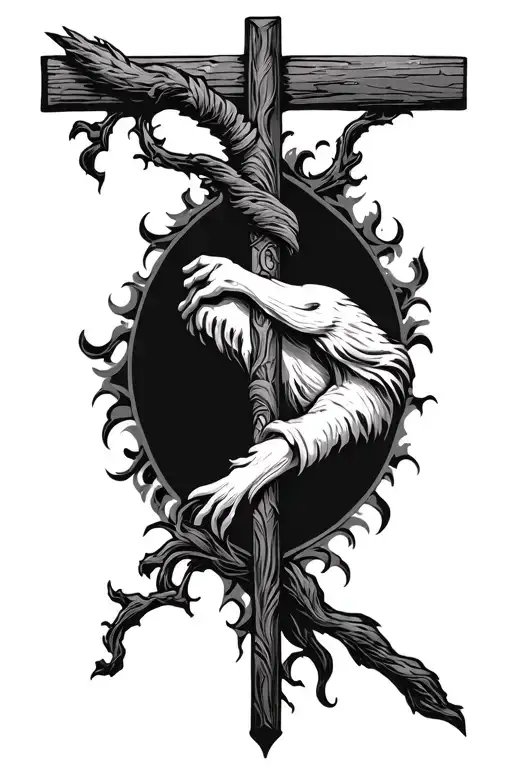 christian, rod, staff, valley, psalm 23:4 black and white tattoo design idea
