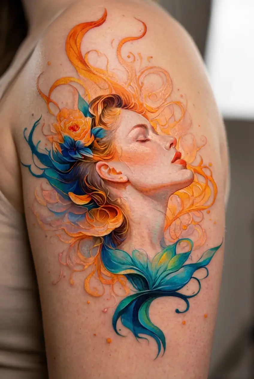 sexual energy flowing tattoo design idea