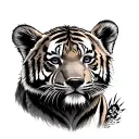tiger cub with bear surrounded tattoo design idea
