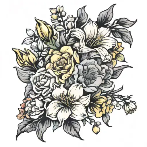sweet pea gladiolus daffodil peony and narcissus tattoo design idea