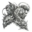 create a forearm tattoo image for a man. pisces and leo in cyberpunk style, reduce the amount of small details and make  tattoo design idea