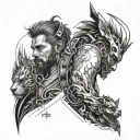 create a forearm tattoo image for a man. pisces and leo in cyberpunk style, reduce the amount of small details and make  tattoo design idea
