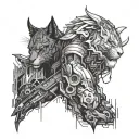 create a forearm tattoo image for a man. pisces and leo in cyberpunk style, reduce the amount of small details and make  tattoo design idea