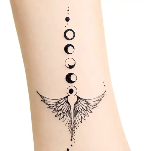fairy wings with lunar phases between. tattoo design idea