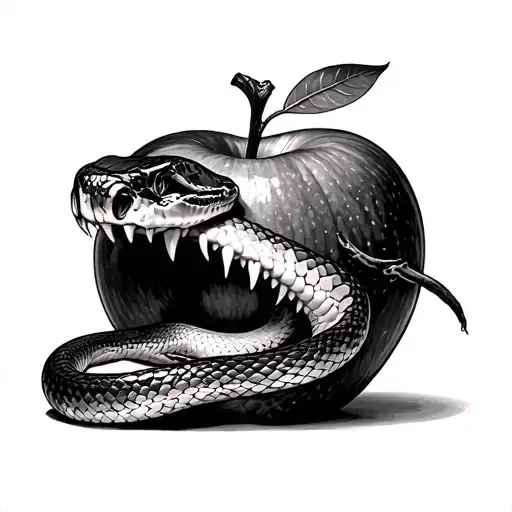 snake biting apple tattoo design idea