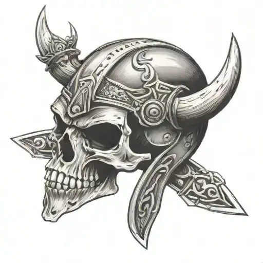 skull, viking's helmet on knee tattoo tattoo design idea