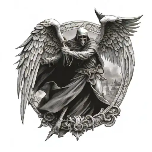 A combination of a reaper and arch angel symbolizing the balance between life and death tattoo design idea