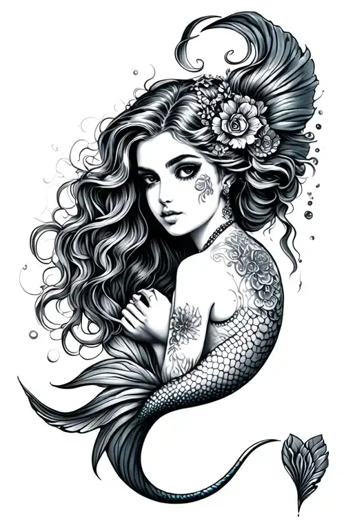 mermaid with Dolly Partons face tattoo tattoo design idea