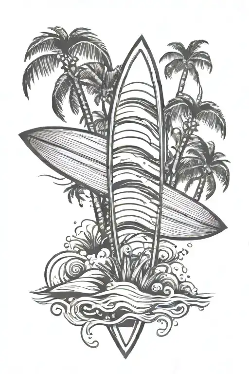 beach theme surfboard tattoo design idea