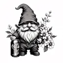 a gnome with dainty flowers and a diet coke can  tattoo design idea