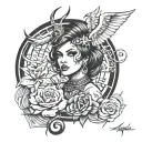 femida rock n roll tattoo design idea