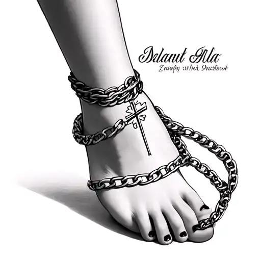 dainty unique chain link wrapping around ankle to a elegant bold cross chain tattoo design idea
