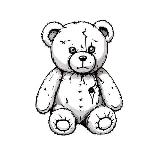 old teddy bear ripped flesh stitched eyes tattoo design idea