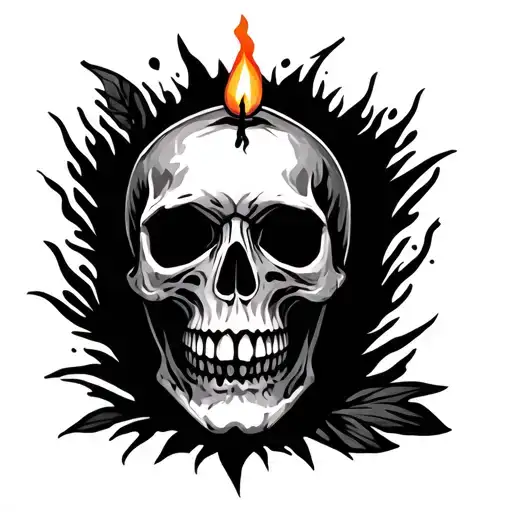 Skull candle burning tattoo design idea