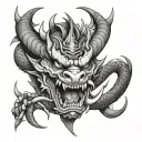 oni biting dragon wrapped tattoo design idea