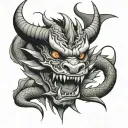 oni biting dragon wrapped tattoo design idea