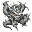 oni biting dragon wrapped tattoo design idea