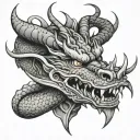 oni biting dragon wrapped tattoo design idea