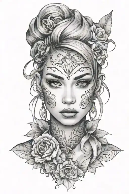 young woman front face tattoo tattoo design idea