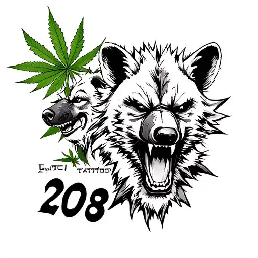 marihuana and angry hyena with gotic number 2003 Tattoo on arm tattoo design idea