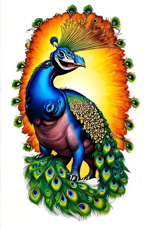 peacock and hippo tattoo design idea
