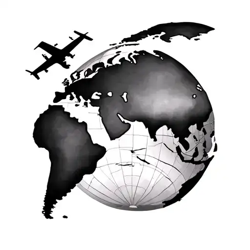 world map airplane flying tattoo design idea