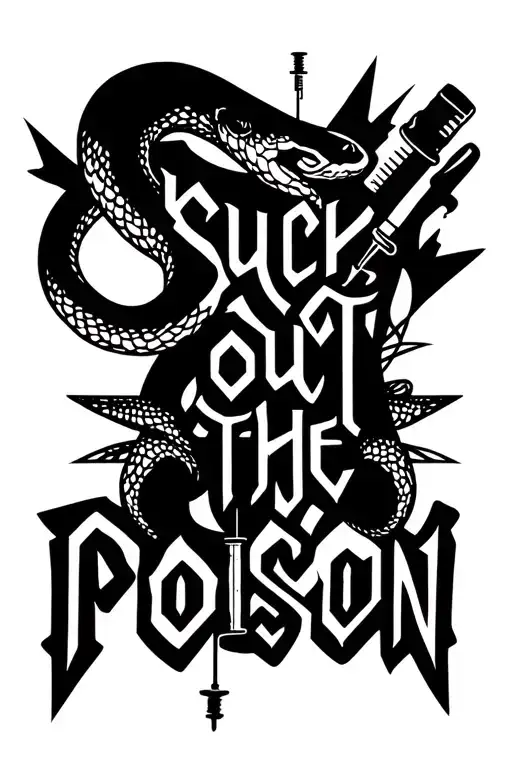 "suck out the poison" snakes and syringes. huge bold text tattoo design idea